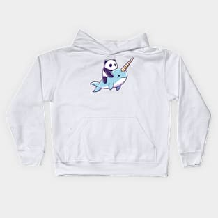 cute panda riding narwhal Kids Hoodie